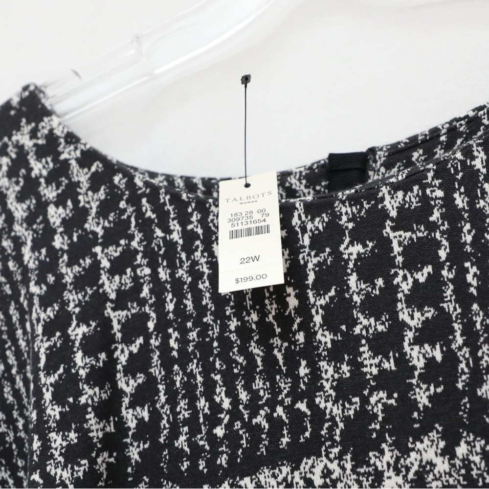 NWT Talbots Bell Sleeve Gala Glen Plaid Sheath Dress 22W black white office work - Picture 3 of 8